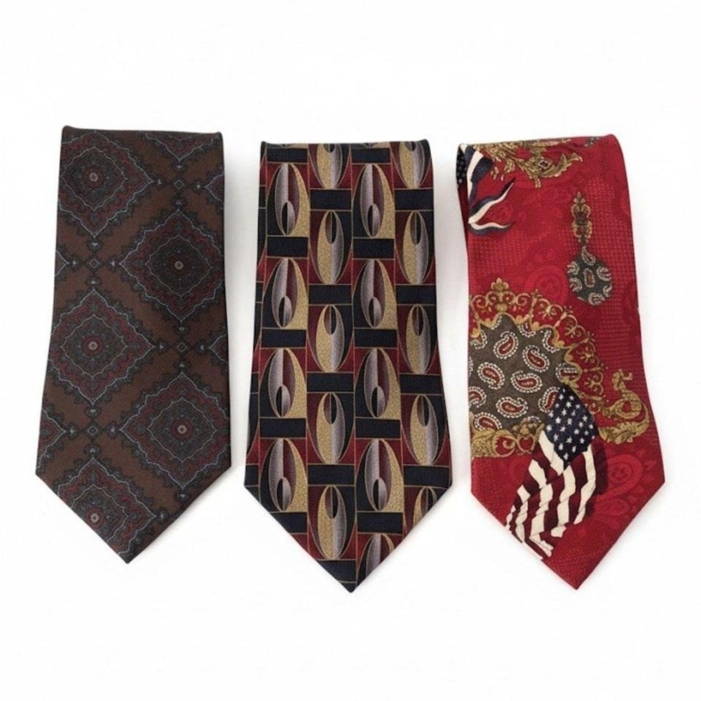 Lot of 3 Men's Mixed Ties 100% Silk‎ Ties Mixed Brands Patterns